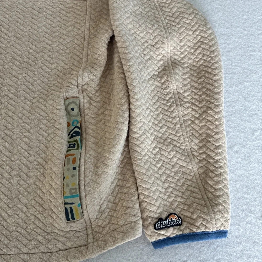 Chubbies‎ The Sandstorm Quilted Sweatshirt Beige Chevron Quarter 1/4 Zip Medium